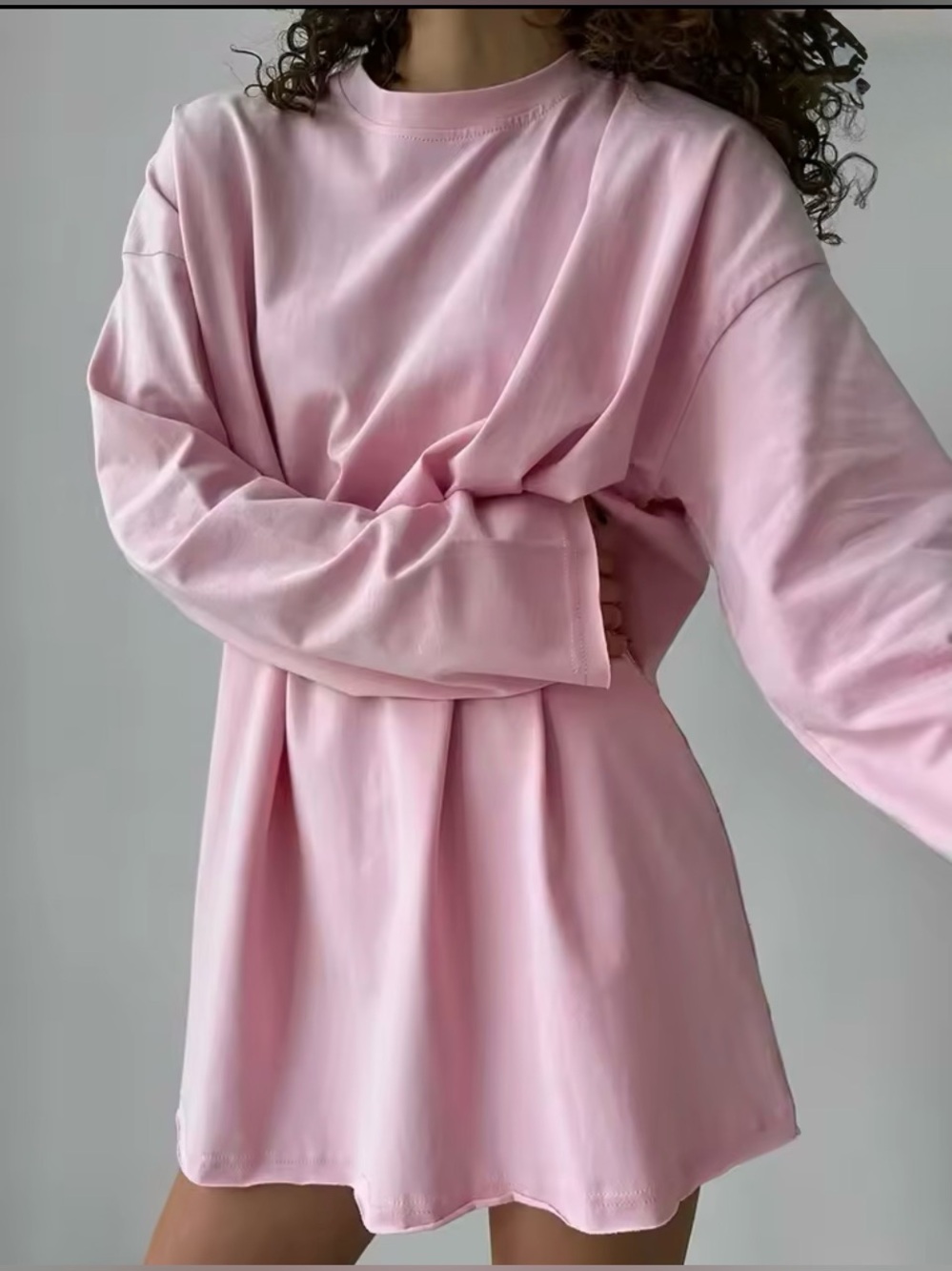 Savanna Pink Crew Neck Slouchy Long-Sleeve T-shirt Small Cotton NWT